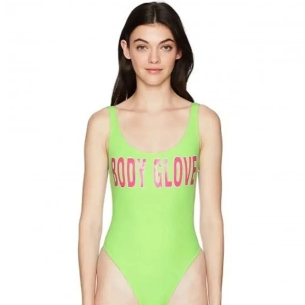 Body Glove 80’s Throwback Neon Green One Piece Swimsuit size M